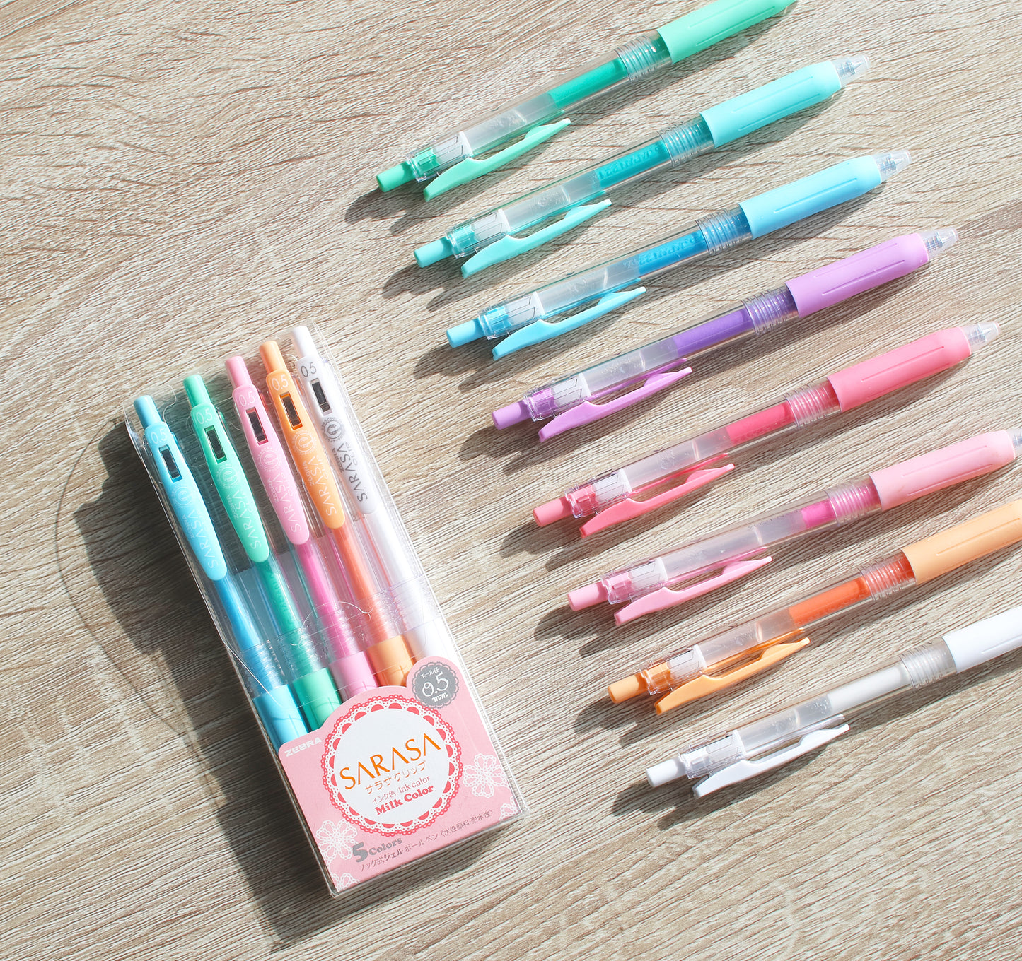 Zebra Sarasa Clip Milk 0.5 עטי דיו ג'ל בצבעי פסטל